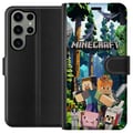 Miniatyrbilde 1 av 3: Kompatibelt Lommeboketui til Samsung Galaxy S23 Ultra Minecraft mobildeksel med skog og figurer i pikselstil