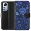 Pikkukuva 1 / 3: Yhteensopiva Lompakkokotelo Xiaomi 12 Pro Keskiyön kukkia syvänsinisessä unenomaisessa kesäillassa