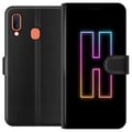 Miniatyrbillede 1 af 2: Kompatibel Tegnebogsetui til Samsung Galaxy A20e Minimalistisk neonbogstav H i farveskiftende lys mod sort baggrund