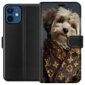 Pikkukuva 1 / 3: Yhteensopiva Lompakkokotelo Apple iPhone 12 mini Pieni koira ylellisyystakissa, tyylikäs ja hauska design muodin ystäville ja tyylikkäille koiranomis