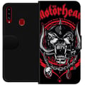 Miniatyrbild 1 av 2: Kompatibelt Plånboksfodral till Samsung Galaxy A20s Motorhead dödskalle i rött och svart hård rockdesign för fans av klassisk metal och energi