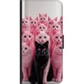 Miniatyrbild 2 av 2: Kompatibelt Plånboksfodral till Samsung Galaxy A20s Svart katt bland rosa katter rolig kontrastfylld design med lekfull charm och trendig färgkombina