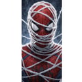 Miniatyrbillede 4 af 4: Kompatibel Tegnebogsetui til Apple iPhone 13 Pro Spider-Man dækket af tætte netlag i et dramatisk nærbillede, der fremhæver maskens struktur, intensi