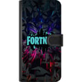 Pikkukuva 3 / 3: Yhteensopiva Lompakkokotelo Samsung Galaxy S23+ Fortnite-juliste – Sininen neonlogo mustalla taustalla, pelidesign
