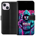 Pikkukuva 1 / 3: Yhteensopiva Lompakkokotelo Apple iPhone 14 Plus Roblox Hoodie Legend Mystinen Roblox-hahmo sinisessä hupparissa, jossa on futuristinen neonvalo