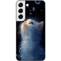 Pikkukuva 1 / 3: Yhteensopiva Puhelinkuori Samsung Galaxy S22 5G Unenomainen tähtikissa, jossa valkoinen kissa katsoo tähtiä, unenomainen ja maaginen aihe kissanystäv