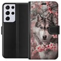 Miniatyrbild 1 av 3: Kompatibelt Plånboksfodral till Samsung Galaxy S21 Ultra 5G Siberian Husky poster dog blå ögon cherry blossoms hund wolf natur animal flowers cute re