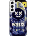 Pikkukuva 1 / 3: Yhteensopiva Puhelinkuori Samsung Galaxy S22 5G Sinikeltainen Roblox-henkinen hupparihahmo maskilla ja minimalistisella neon-tyylillä, tyylikäs pelik
