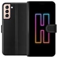 Miniatyrbillede 1 af 3: Kompatibel Tegnebogsetui til Samsung Galaxy S21 Minimalistisk neonbogstav H i farveskiftende lys mod sort baggrund