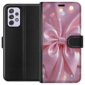 Miniatyrbild 1 av 3: Kompatibelt Plånboksfodral till Samsung Galaxy A52s 5G Rosa rosett design – Elegant sidenband illustration med glittrig effekt