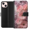 Pikkukuva 1 / 3: Yhteensopiva Lompakkokotelo Apple iPhone 13 mini Vaaleanpunaiset kukat kukkakuvioinen design