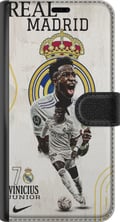 Pikkukuva 3 / 3: Yhteensopiva Lompakkokotelo Apple iPhone SE (2022) Real Madrid Vinícius Júnior hyökkääjä numeron 7 paidassa seuran logo valkoinen peliasu energinen p