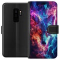 Miniatyrbillede 1 af 3: Kompatibel Tegnebogsetui til Samsung Galaxy S9+ Intens ulv med blå og orange ild omkring ansigtet i kraftfuld fantasyillustration