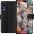 Pikkukuva 1 / 3: Yhteensopiva Lompakkokotelo Huawei P20 Pro Nukkuvia kissanpentuja kerällä värikkäiden lankakerien keskellä pehmeässä kuvituksessa