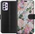 Miniatyrbilde 1 av 3: Kompatibelt Lommeboketui til Samsung Galaxy A52s 5G Pastellmarmor med blomster, blader og subtile gylne detaljer i en myk komposisjon