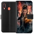 Miniatyrbillede 1 af 2: Kompatibel Tegnebogsetui til Samsung Galaxy A20e Fantasyportræt af ung kvinde med lynenergi, mørk baggrund, dramatisk actionillustration