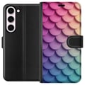 Pikkukuva 1 / 3: Yhteensopiva Lompakkokotelo Samsung Galaxy S23 Suomuinen pastellikuvio, jossa on pehmeästi limittäisiä muotoja vaaleanpunaisen, violetin ja sinisen s