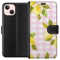 Miniatyrbild 1 av 3: Kompatibelt Plånboksfodral till Apple iPhone 13 Lemon pink gingham pattern – citronmönster med rosa rutigt motiv i pastell och somrig estetisk stil