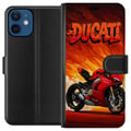 Pikkukuva 1 / 3: Yhteensopiva Lompakkokotelo Apple iPhone 12 mini Ducati punainen urheilumoottoripyörä tulista taustaa vasten vauhdikas aihe moottoripyöräilyn ystävil