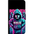 Miniatyrbilde 2 av 2: Kompatibelt Lommeboketui til Samsung Galaxy A03s Roblox Hoodie Legend Mystisk Roblox-figur i blå hettegenser med futuristisk neonlys