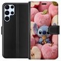 Pikkukuva 1 / 3: Yhteensopiva Lompakkokotelo Samsung Galaxy S22 Ultra 5G Stitch pörröisissä vaaleanpunaisissa omenoissa pienen nallekarhun kanssa hurmaavassa kawaii-e
