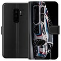 Miniatyrbillede 1 af 3: Kompatibel Tegnebogsetui til Samsung Galaxy S9+ BMW M Power-illustration – nærbillede af sportsvogn i hvidt racerløbsdesign
