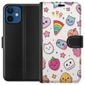 Pikkukuva 1 / 3: Yhteensopiva Lompakkokotelo Apple iPhone 12 mini Kawaii-doodle-kollaasi, jossa on söpöjä hahmoja, hedelmiä, tähtiä, sydämiä, pastellivärejä ja leikki