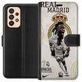 Miniatyrbillede 1 af 3: Kompatibel Tegnebogsetui til Samsung Galaxy A53 5G Real Madrid Vinícius Júnior med angriber i nummer 7-trøje klublogo hvid spilledragt energisk posit