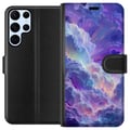 Pikkukuva 1 / 3: Yhteensopiva Lompakkokotelo Samsung Galaxy S22 Ultra 5G Vaaleanpunaisten, sinisten ja violettien värikkäiden pilvien fantasiamaisema, jossa on pehmei