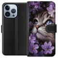 Miniatyrbillede 1 af 4: Kompatibel Tegnebogsetui til Apple iPhone 13 Pro Kat og blomster
