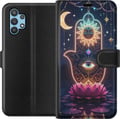 Pikkukuva 1 / 3: Yhteensopiva Lompakkokotelo Samsung Galaxy A32 5G Symbolinen käsiä esittävä kuvitus, jossa on silmä, kukka ja valo