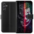 Miniatyrbilde 1 av 3: Kompatibelt Lommeboketui til Samsung Galaxy A15 5G Batman Joker-plakat DC Comics Gotham-skurker delt ansikt Dark Knight-film retro fanart helt skurk
