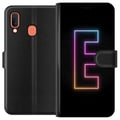 Miniatyrbillede 1 af 2: Kompatibel Tegnebogsetui til Samsung Galaxy A20e Minimalistisk neonbogstav E i lysende farver mod mørk baggrund