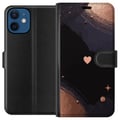 Miniatyrbillede 1 af 3: Kompatibel Tegnebogsetui til Apple iPhone 12 Stiliseret kærlighedstema i mørke toner med kobberglans