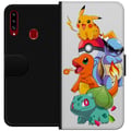 Miniatyrbild 1 av 2: Kompatibelt Plånboksfodral till Samsung Galaxy A20s Pokémon Pikachu Charmander Squirtle Bulbasaur – färgglad Pokémon stack illustration med fyra popu