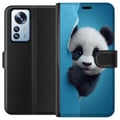 Pikkukuva 1 / 3: Yhteensopiva Lompakkokotelo Xiaomi 12 Pro Suloinen panda kurkistaa paperin läpi pehmeässä 3D-kuvituksessa