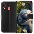 Miniatyrbillede 1 af 2: Kompatibel Tegnebogsetui til Samsung Galaxy A20e Drilsk blåt fantasivæsen mod mørk baggrund humoristisk udtryk