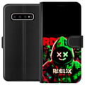 Miniatyrbild 1 av 3: Kompatibelt Plånboksfodral till Samsung Galaxy S10+ Roblox Shadow Squad Design mörk neoninspirerad stil med gröna och röda kontraster för en cool int