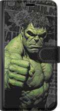 Pikkukuva 3 / 3: Yhteensopiva Lompakkokotelo Apple iPhone 11 Hulk-aihe sarjakuvatyyliin, voimakas design vihreän sävyillä Marvelin ja supersankarien faneille