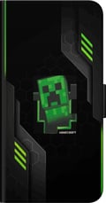 Miniatyrbild 3 av 3: Kompatibelt Plånboksfodral till Sony Xperia 5 II Grön pixelbaserad creeperliknande spelillustration i futurisk neonstil för gamingrum