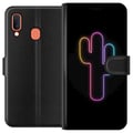 Pikkukuva 1 / 2: Yhteensopiva Lompakkokotelo Samsung Galaxy A20e Kaktuksen neonkuvitus vaaleanpunaisessa ja sinisessä valossa tummaa taustaa vasten modernissa pop-est