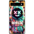 Pikkukuva 1 / 3: Yhteensopiva Puhelinkuori Google Pixel 6a Neonvärinen Roblox-henkinen hupparihahmo, jossa on hohtavia tehosteita ja energinen tausta, voimakas peliai