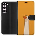 Pikkukuva 1 / 3: Yhteensopiva Lompakkokotelo Samsung Galaxy S23+ Minimalistinen hanhi-illustratio lämpimällä keltaisella taustalla – humoristinen eläindesign modernil