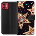Miniatyrbillede 1 af 3: Kompatibel Tegnebogsetui til Apple iPhone 11 Gyldne glitterstjerner med krystaller og festlig lyseffekt på mørk baggrund, et elegant motiv til jul, n
