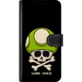 Miniatyrbillede 3 af 3: Kompatibel Tegnebogsetui til Xiaomi 12 Spilinspireret motiv med dødningehoved og grøn svamp i retrostil med teksten game over