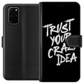 Pikkukuva 1 / 3: Yhteensopiva Lompakkokotelo Samsung Galaxy S20+ Mustavalkoinen tekstisuunnittelu, jossa on viesti Trust Your Crazy Idea voimakkaalla sivellintyylillä