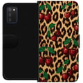 Miniatyrbilde 1 av 2: Kompatibelt Lommeboketui til Samsung Galaxy A03s Kirsebær leopardmønster kirsebær retro rockabilly pinupstil kirsebærtrykk leopardbakgrunn motekunst