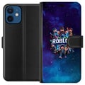 Miniatyrbillede 1 af 3: Kompatibel Tegnebogsetui til Apple iPhone 12 Roblox-gamingdesign med avatarer, galaksebaggrund i blå og lilla nuancer, populær Roblox-stil, episk teg