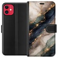 Miniatyrbilde 1 av 3: Kompatibelt Lommeboketui til Apple iPhone 11 Luksuriøs abstrakt marmorkunst i svart, hvitt og gull med elegante linjer, eksklusivt design for plakate
