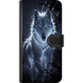 Miniatyrbilde 3 av 3: Kompatibelt Lommeboketui til Samsung Galaxy S8 Hvit ulv omgitt av lyn i mørk skog med dramatisk nattestemning